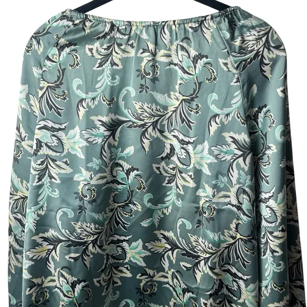 NEW Loft Satin Shirred Floral Blouse Bishop Career Special Occasion Chic L - Image 7
