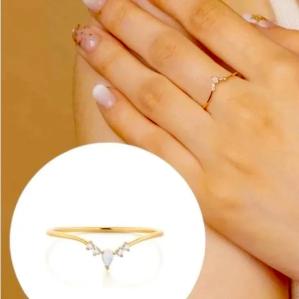 NEW Beautiful Chevron Opal Ring,‎ Pretty Pearl Ring, Size 6 - Image 8
