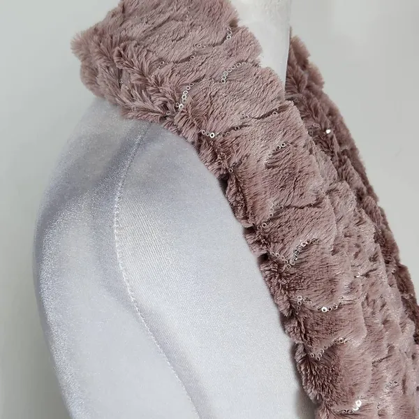 Purple and Silver Sequin Faux Fur Infinity Scarf One Size - Image 4