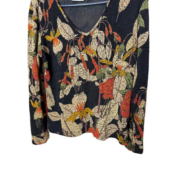 Chicos Design Womens Floral V-Neck Long Sleeve Top Black Orange Size 2 large - Image 3