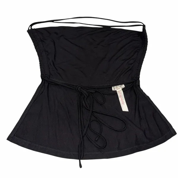 Free People Intimately Black Halter Neck Tie Back Tank Top Shirt size Small - Image 5