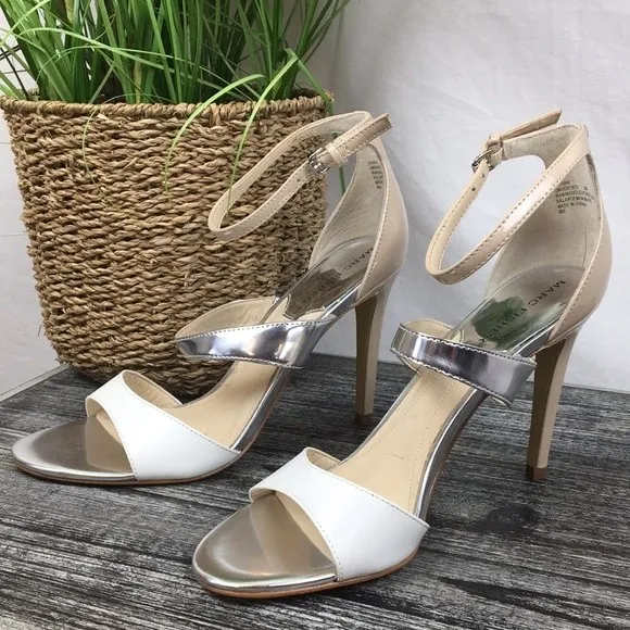 Marc Fisher White & Silver Ankle Strap Heels 8 - Image 2