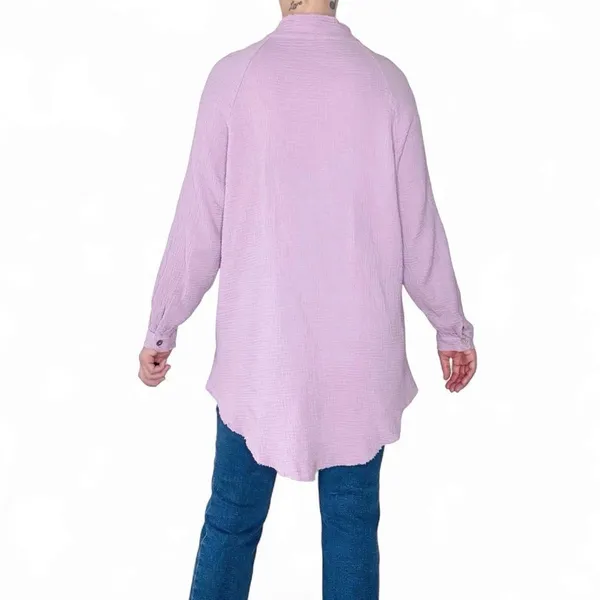 Light Purple Gauze Oversized Minimalist Casual Button Down Shirt - Image 6