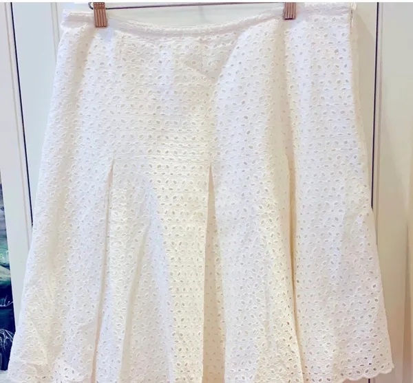 Tommy Hilfiger White Eyelet Pleat Skirt 12 Retro Preppy Cottagecore Lined - Image 2