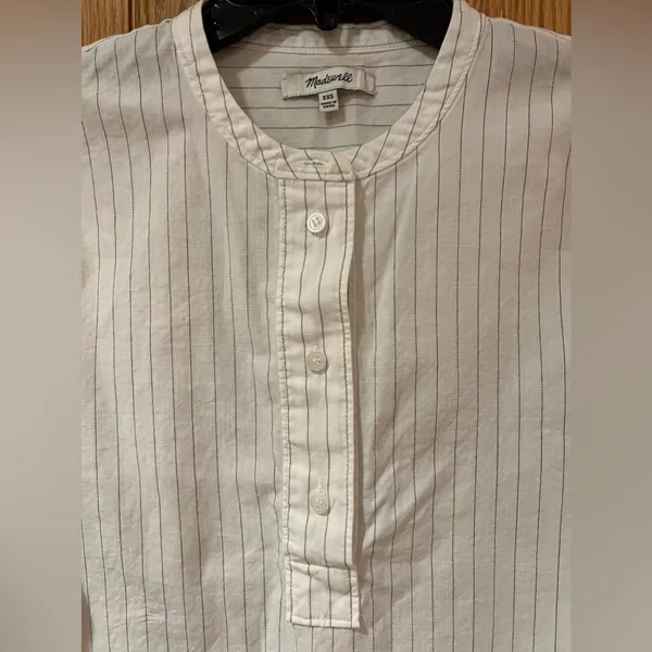 Madewell‎ White with Blue Striped Crew Neck Popover Cotton Top Shirt Size XXS - Image 3