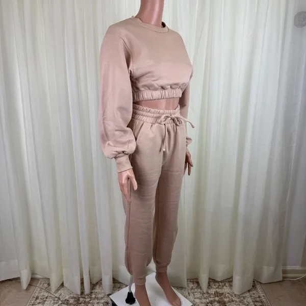 Zenana 2 Pcs Crop Sweatshirt Tracksuit Jogger Pants Set Outfit Active Loungewear Pale Peach Size Large - Image 4