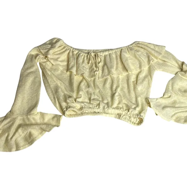 Amuse Society Off The Shoulder Ruffle Crop Top Long Sleeve Yellow Size S‎ - Image 2