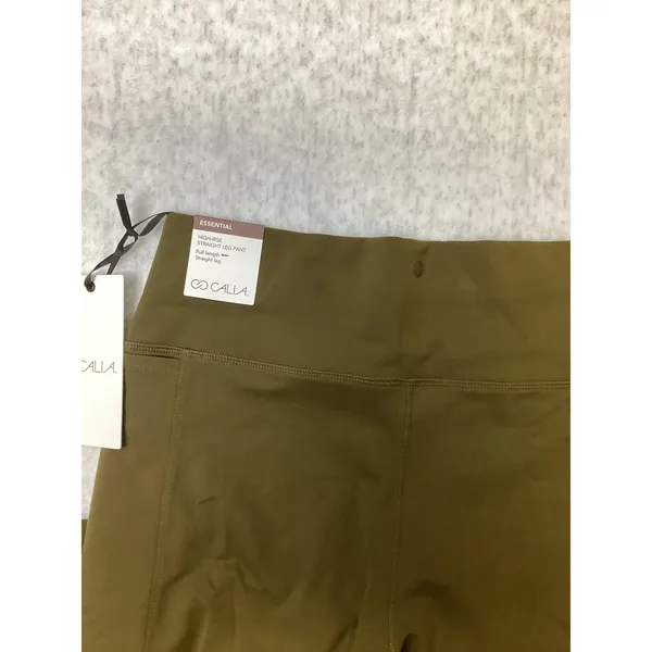 CALIA Womens Essential High-Rise Straight Leg Pant Dark‎ Khaki Olive Large NWT - Image 4