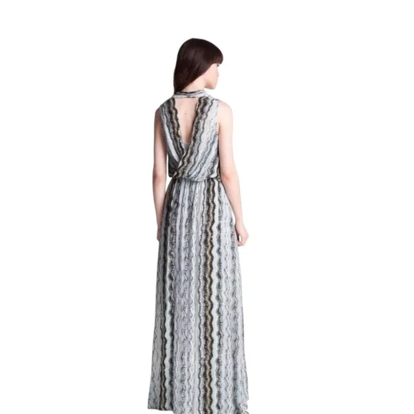Anthropologie Ella Moss Sleeveless aqua brown chevron Maxi Dress Resortwear - Image 5