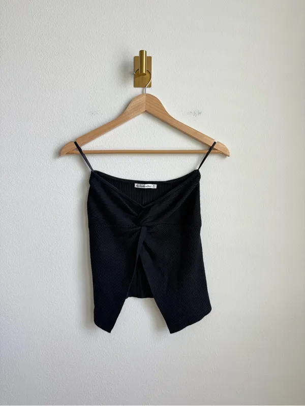 Abercrombie & Fitch Black Ribbed Knit Twist Front Strapless Top XS - Image 5