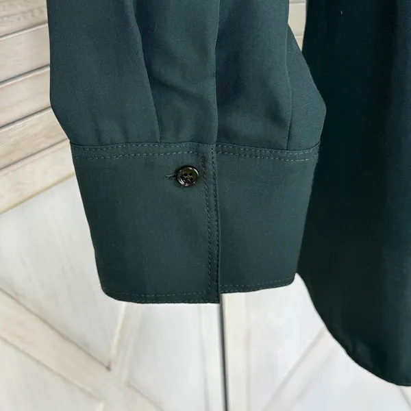 Zara V Neck Button Front Shirt Blouse‎ Dark Green Small Long Sleeve - Image 6