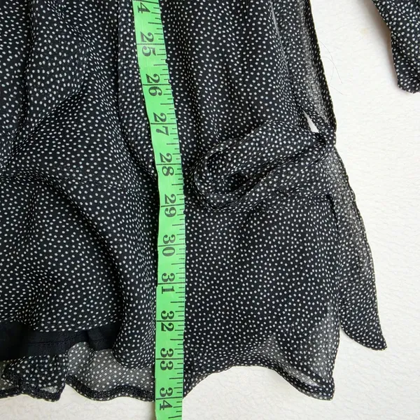 Abercrombie & Fitch Black Polka Dot Long Sleeve Ruffle Wrap Mini Dress‎ Womens M - Image 11