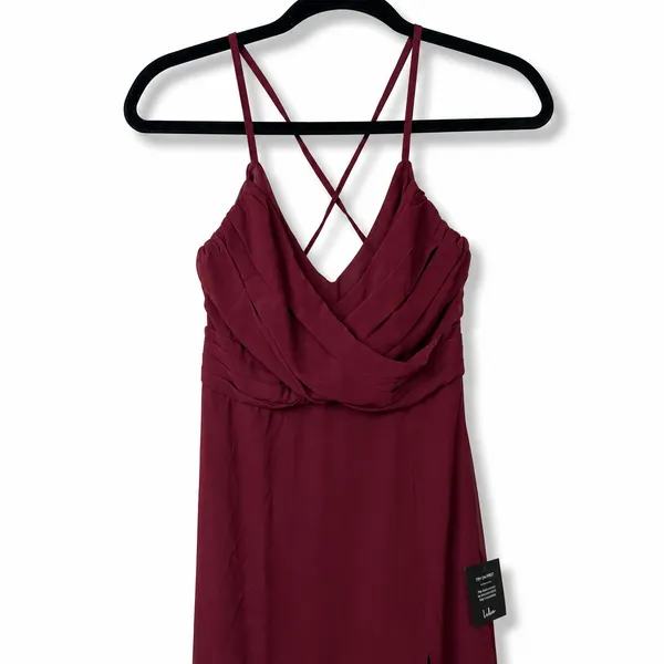 NEW Lulus Event Ready Burgundy Pleated Backless Lace-Up Sweeping Maxi Dress - Image 6
