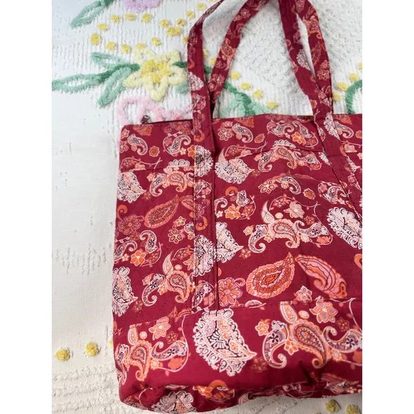Arrow Trading LLC vtg Red Paisley‎ Quilted Tote Bag Zippered Shoulder Bag 2008 - Image 5
