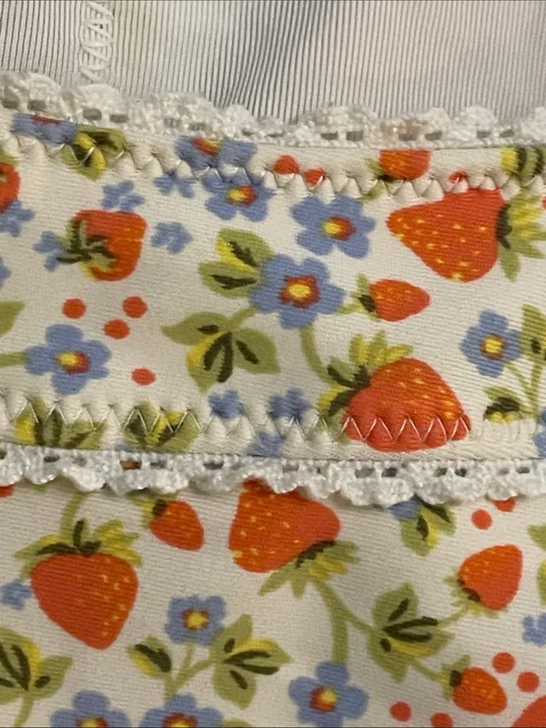 Aerie Real Good Strawberry Floral Bandeau Swimsuit Gingham Tie Women's M - Image 4
