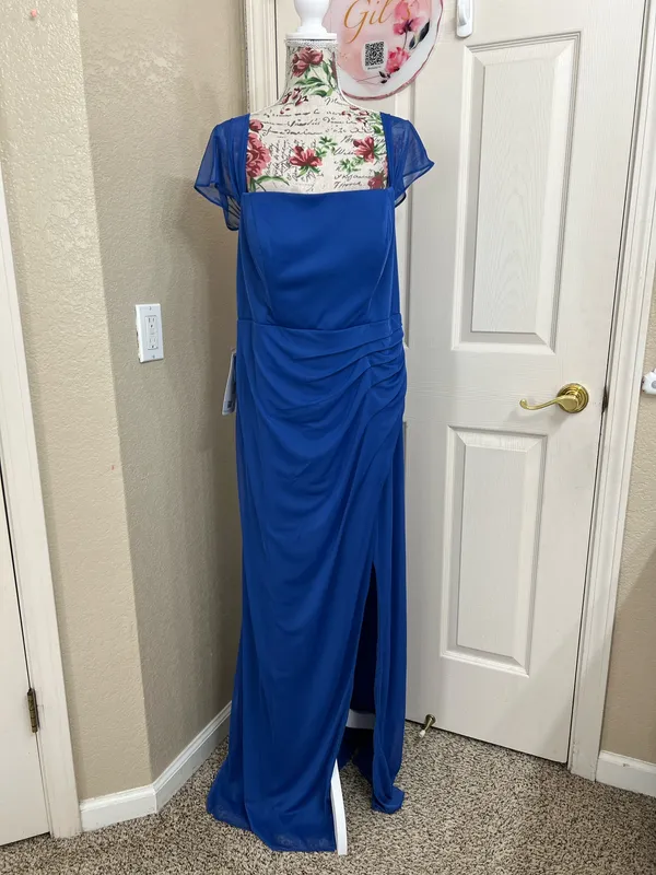 NWT Azazie Royal Blue Chiffon Maxi Dress Size A16 Evening Gown Slit - Image 2