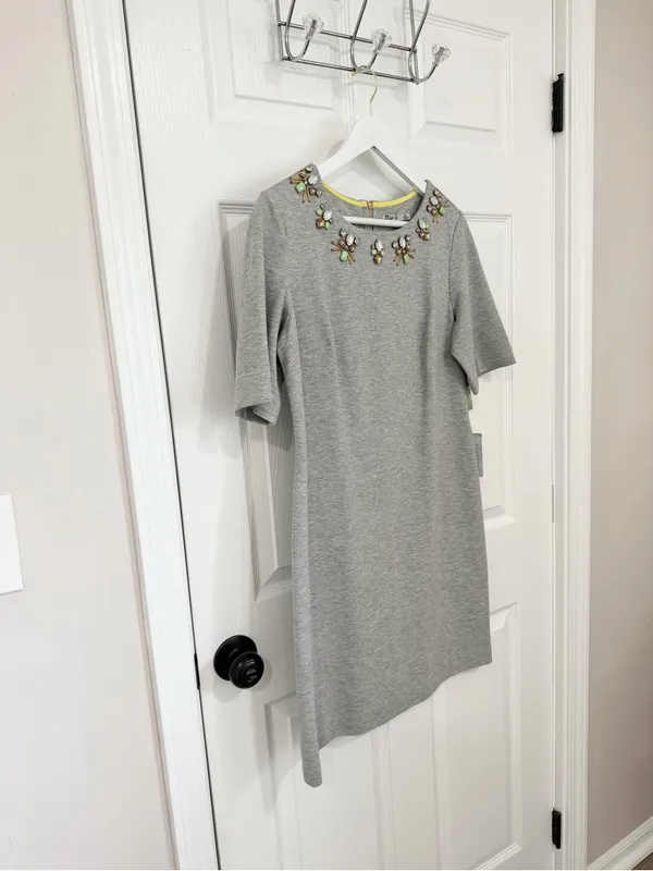 Eliza J Embellished Sheath Dress Gray Jewel Neck Cocktail Career NWT Size 12P - Image 6