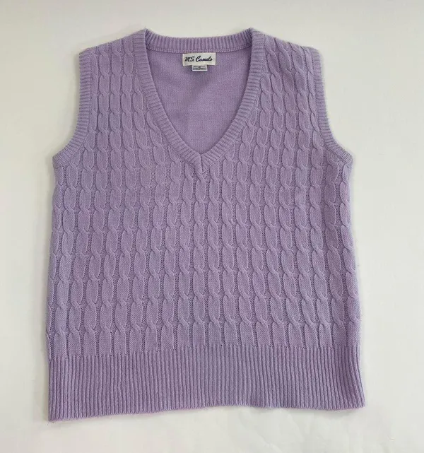 Vintage Pastel Cableknit Sweater Vest Purple - Image 4