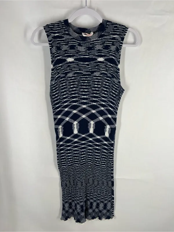 See by Chloé Navy & White Geometric Ribbed Knit Dress XL - Image 2