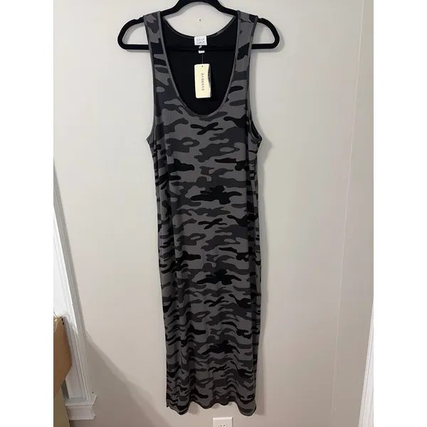 Peyton Jensen Evereve Camo Sleeveless Maxi Tank Dress Grey Black XL NEW Tags - Image 3