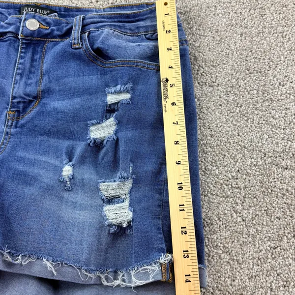 Judy Blue Distressed Denim Short XL High Rise Frayed Hem Stretch Jean Short Boho - Image 4