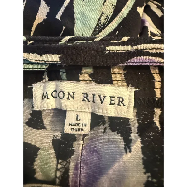 Moon River Purple floral Tiered Midi Dress Black Tie Strap Large boho whimsi re - Image 7