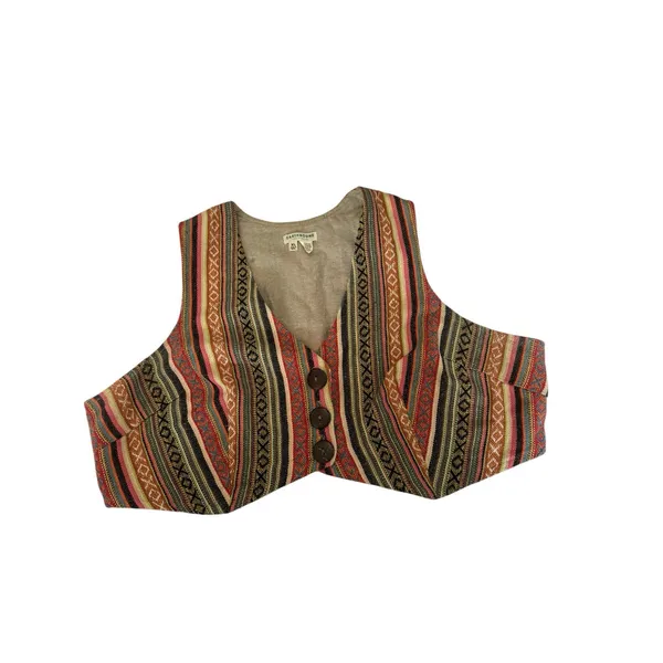 Earthbound Trading Co Woven Striped Cropped Boho Hippie Vest Women's XL - Image 2