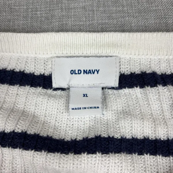 Old Navy Sweater Womens XL White‎ Striped Lace-Up Pullover Open-Knit Relaxed - Image 5