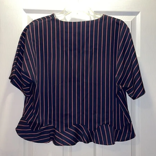 ✨Zara Basic Navy, Red & White Striped Cropped Top - Image 4