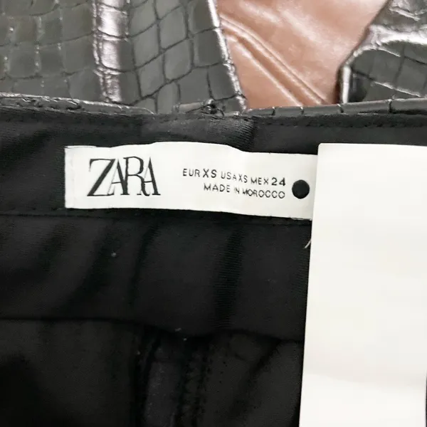 Zara Faux Vegan Leather Croc Embossed Mid Rise Straight Leg Trouser Pants Black - Image 2