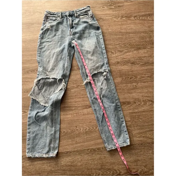 And Now This Distressed Mom Straight Leg Jeans Womens 24 Light Acid Wash Ripped - Image 12