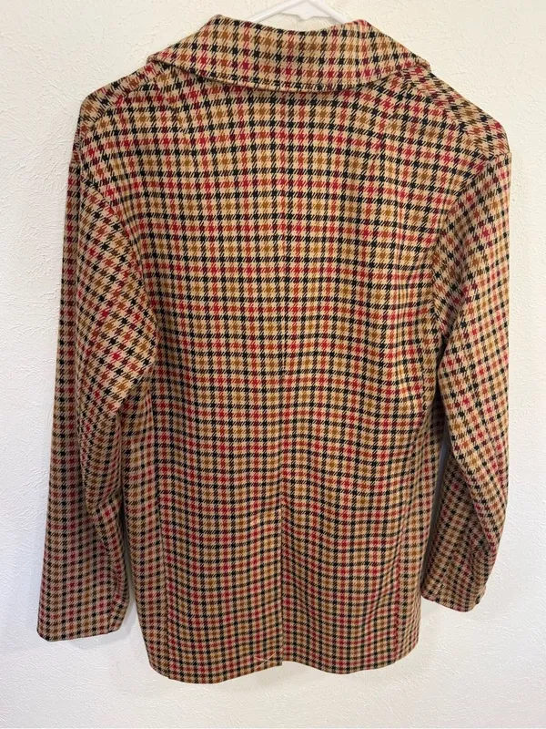 Avec Les Filles Longline Plaid Houndstooth Blazer Tan Red Black Size S - Image 7