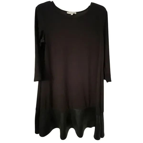 Annalee + Hope Black Faux Leather Trim Shift‎ Dress 3/4 Sleeve Large Made in USA - Image 2