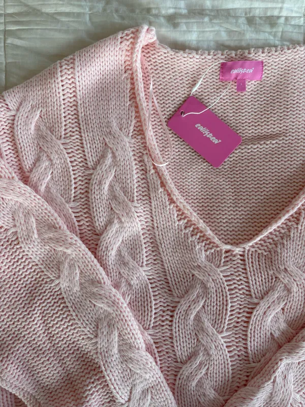 Edikted Inga Pink Off-The-Shoulder Sweater Top - Image 3
