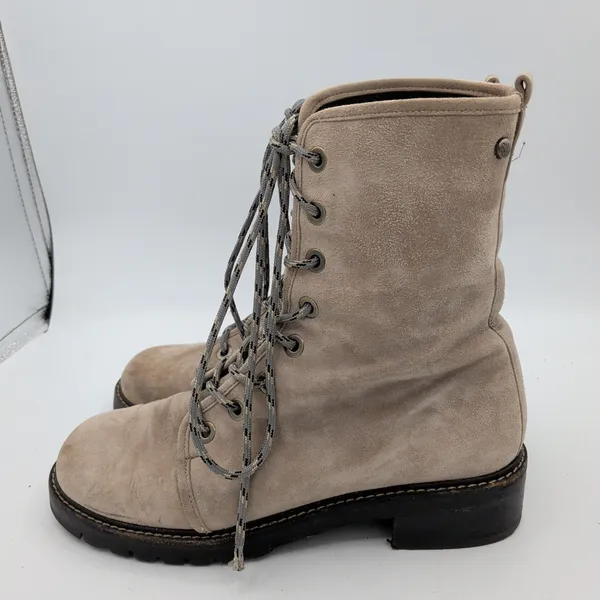 Stuart Weitzman Taupe Suede Lace Up Combat Boots WW26383 Womens 8.5M‎ Spain - Image 2