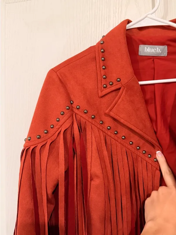 FINAL PRICE Blue B Rustic Orange Suede Fringe Jacket with Stud Details Size M - Image 6