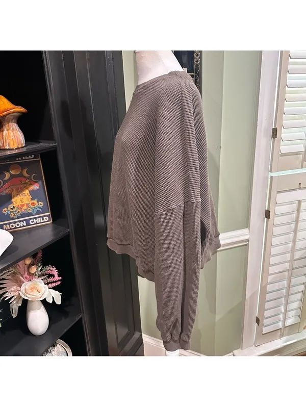 VISUS Brown Waffle Knit Pullover Sweatshirt Top – Size XS/S – Ethically Made - Image 9