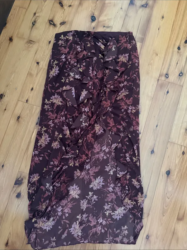 Free People Maroon Floral Maxi Skirt - Image 2
