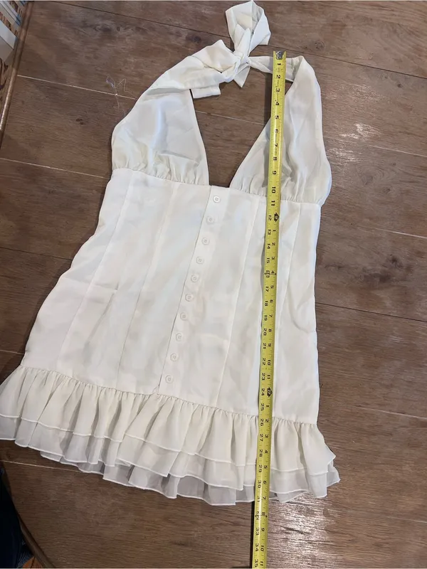 NWT Peppermayo Cream Halter Mini Dress with Ruffle Hem, 8 - Image 5