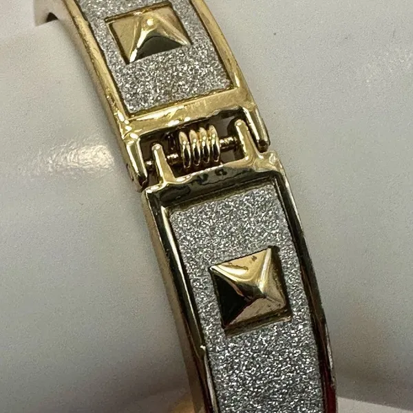 Silver and gold tone spiked bangle bracelet - Image 4
