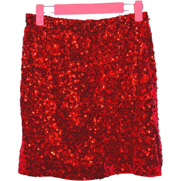 NWOT Red Sequin‎ Bodycon Mini Skirt Elastic Waist Stretch - Medium - Image 6