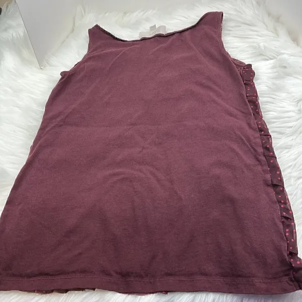 Ann Taylor Loft Top Women’s Small Burgundy Polka Dot Sleeveless Layered Ruffle - Image 3