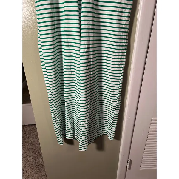 Women's Sz Medium Pull On Lounge Pants White Green Stripes Pockets Elastic Waist - Image 6