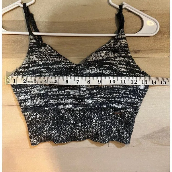 Abercrombie & Fitch Women Medium Heather Grey Black White Knit Bralette Crop Top - Image 6