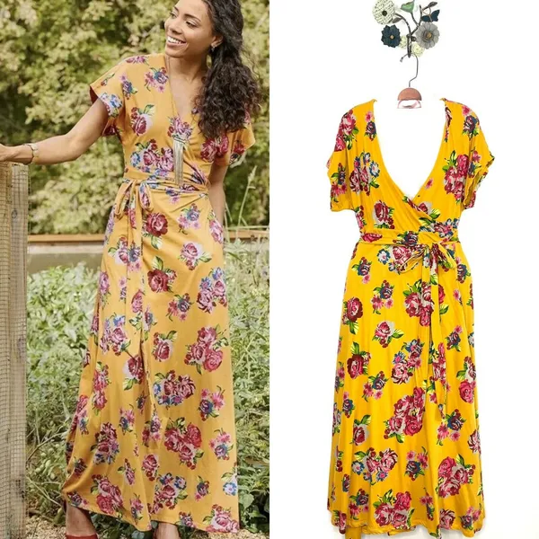 Matilda Jane Womens Alana Wrap Maxi Dress Size S Small Marigold Floral - Image 2