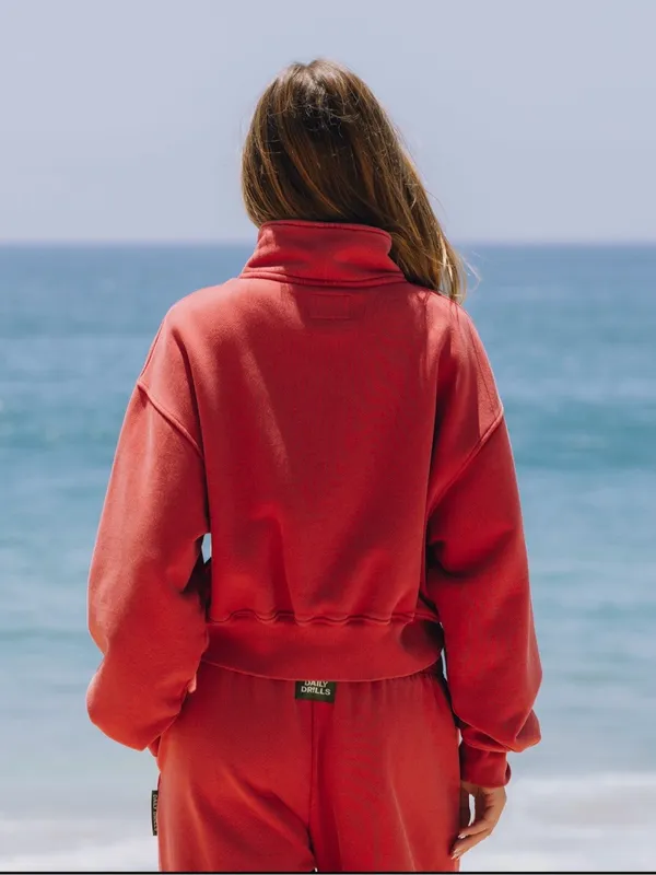 Daily Drills Cropped Half-Zip Sweatshirt in Red - Image 3