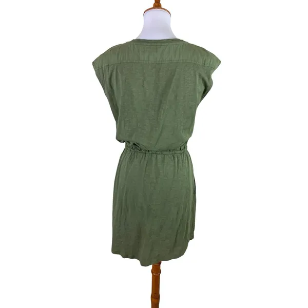 Boden Olive Green V Neck Drawstring Slub Cotton Mini T Shirt Dress Coastal 4R - Image 3