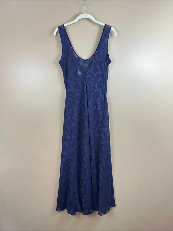 Vintage 90s Victoria’s Secret Gold Label Purple Maxi Slip Dress Sheer Scroll S - Image 5