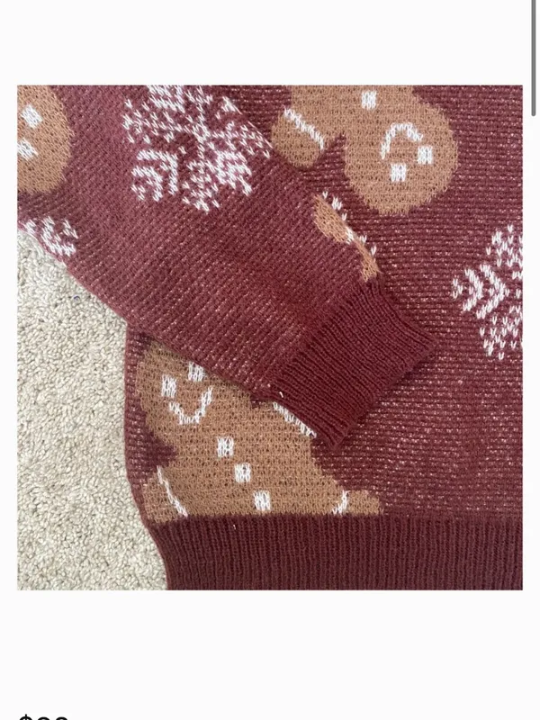 brown tan white gingerbread winter sweater - Image 5