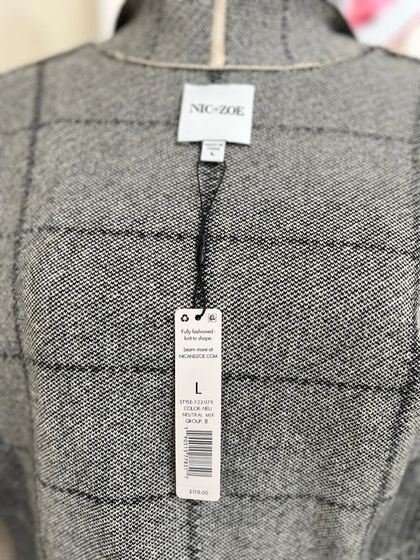NIC+ZOE Taupe Plaid Sweater Blazer size L - Image 7